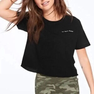 Pink Victoria's Secret Black No More Drama Cropped T-Shirt XS